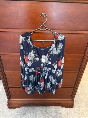 torrid Navy Floral Peplum Scoop-Neck Blouse